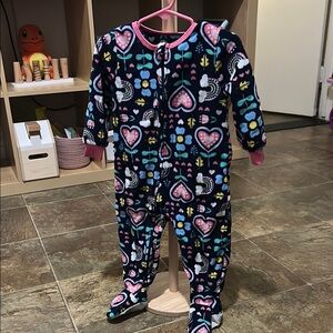 Black and Pink Space-Themed Footies with Zipper
